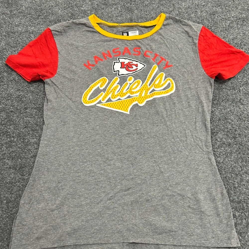 NFL Team Apparel T-Shirt Womens Size S Grey Kansas City Chiefs Ringer Slim Fit